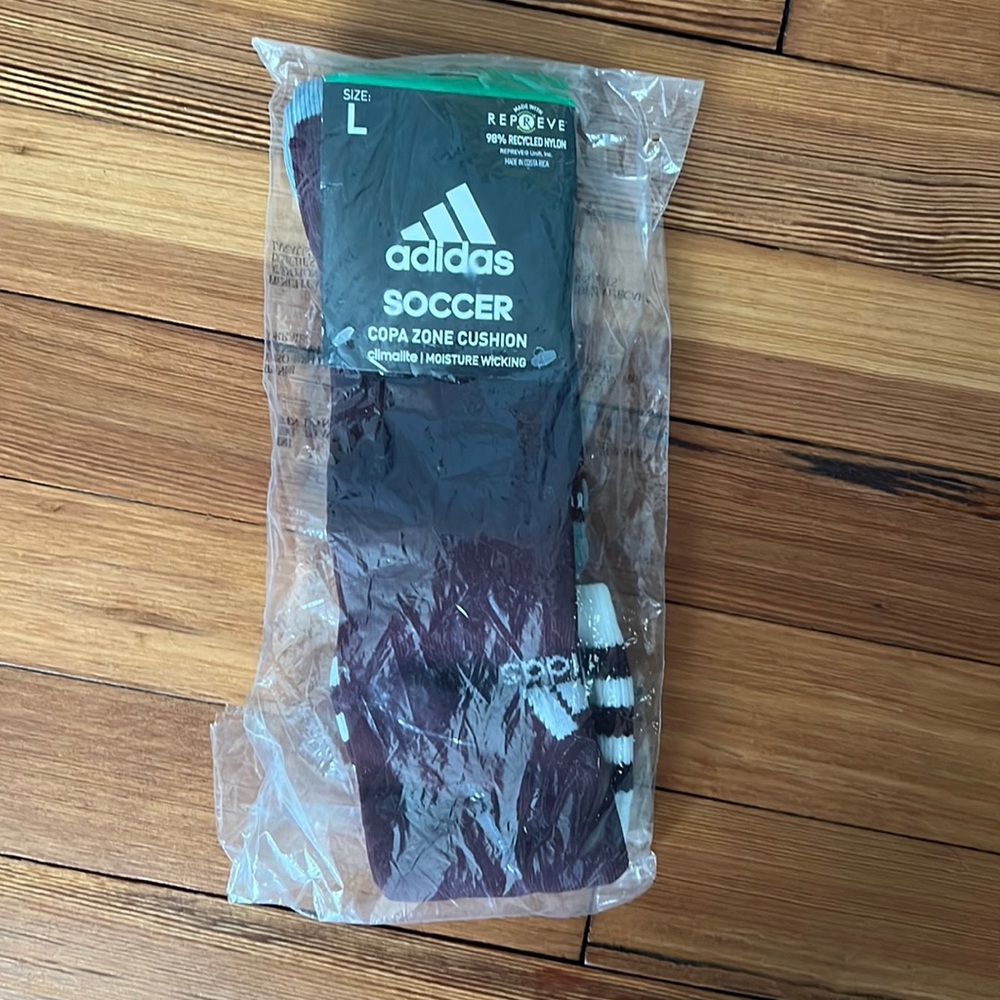 adidas Maroon and White Soccer Athletic Socks - Copa Zone Cushion, Size L